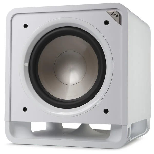 Polk Audio HTS SUB 12 žemų dažnių garso kolonėlė (įvairių spalvų) - Šoninis vaizdas su "Polk" logotipu