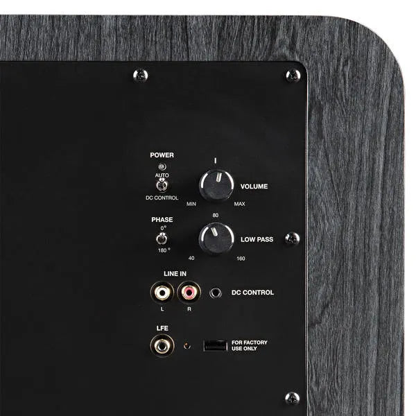 Polk Audio HTS SUB 12 žemų dažnių garso kolonėlė (įvairių spalvų) - Galinė panelė su jungtimis ir valdymo ratukais