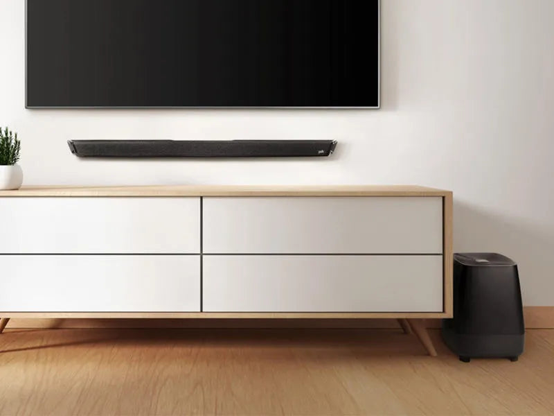 Polk Audio MagniFi II, namų kino soundbar garso sistema - belaidžio žemų dažnių garsiakalbio vaizdas