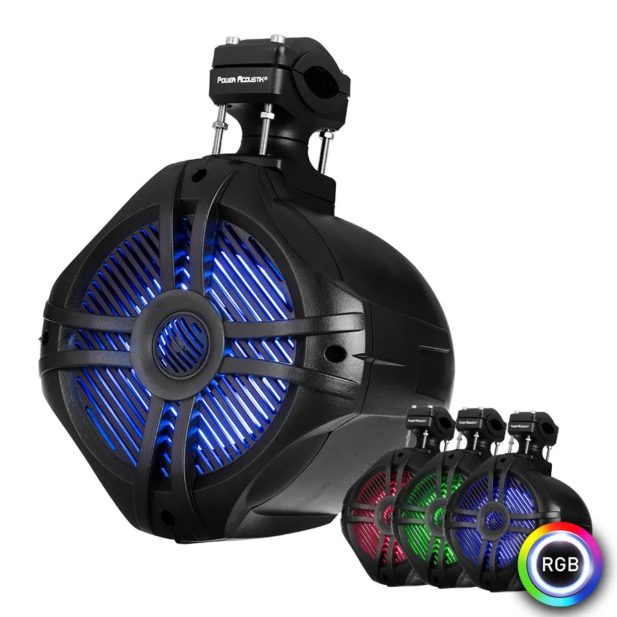 Power Acoustik MWT-65BL, 6.5” Marine korpusinės kolonėlės 600W, su RGB apšvietimu, bei sukiojamais laikikliais