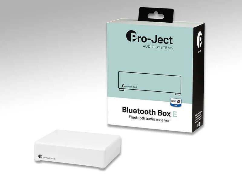 Pro-Ject BLUETOOTH BOX E, Bluetooth audio resyveris - Produktas ir jo pakuotė šone