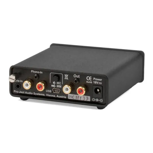 Pro-Ject PHONO BOX USB V, Pradinis Stiprintuvas (įvairių spalvų) - galinė panelė su jungtimis ir USB