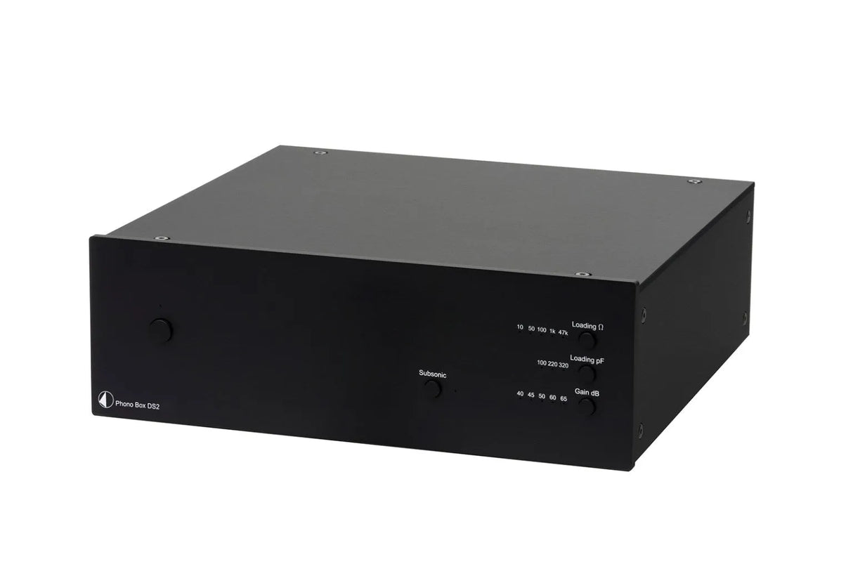 Pro-Ject Phono Box DS2, pradinis stiprintuvas (įvairių spalvų) - priekinė panelė su jungikliais ir užrašais