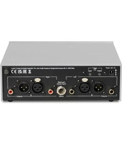 Pro-Ject Phono Box S3 B, pradinis balansuotas Phono stiprintuvas (įvairių spalvų) - Galinė panelė su jungtimis ir sertifikatais
