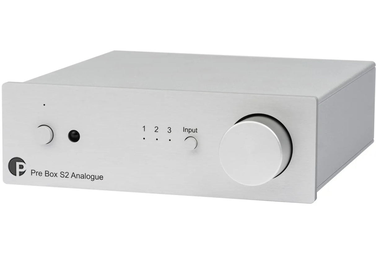 Pro-Ject Pre Box S2 Analogue, Stereo pradinis stiprintuvas (Įvairių sp - priekinė panelė su valdymo elementais