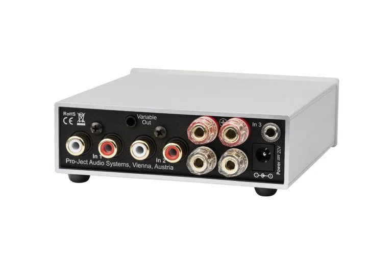 Pro-Ject Stereo Box S, integruotas Phono stiprintuvas (įvairių spalvų) - Galinė panelė su jungtimis ir logotipais