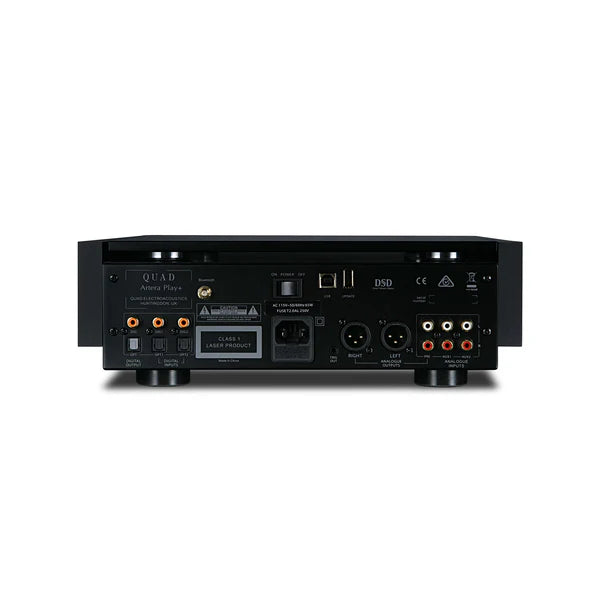 Quad Artera Play+, CD grotuvas - D/A keitiklis su pradinio stiprintuvo funkcija - galinė panelė su jungtimis ir DSD ženklas