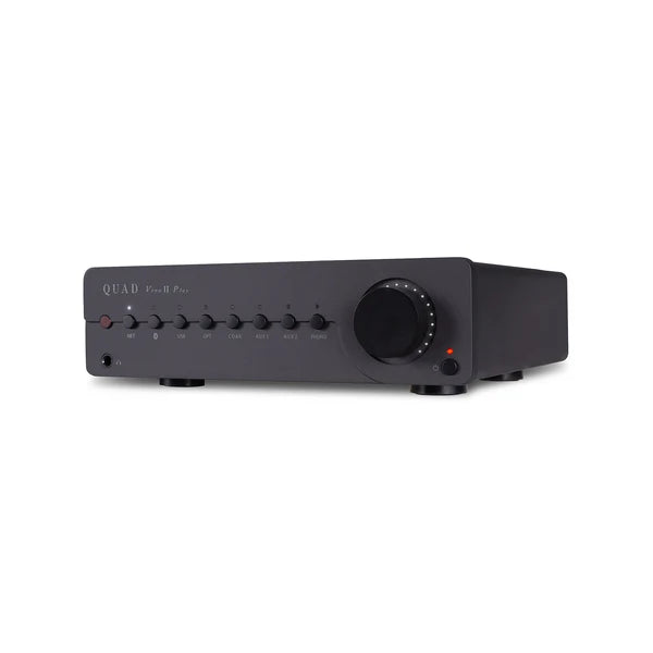 Quad VENA II Play, integruotas stereo stiprintuvas su tinklo grotuvu - Priekinis skydelis su įvairiais mygtukais