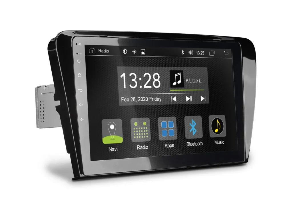 Radical R-C11SK1, Android multimedija Skoda Octavia III automobiliui - Šoninis vaizdas su jungtimis ir mygtukais