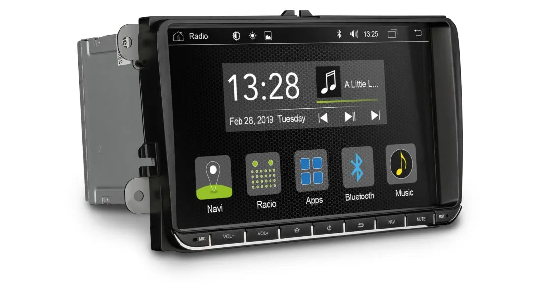 Radical R-C11VW1 Android multimedija VW, Seat, Skoda automobiliams - Šoninis vaizdas su metaline jungtimi