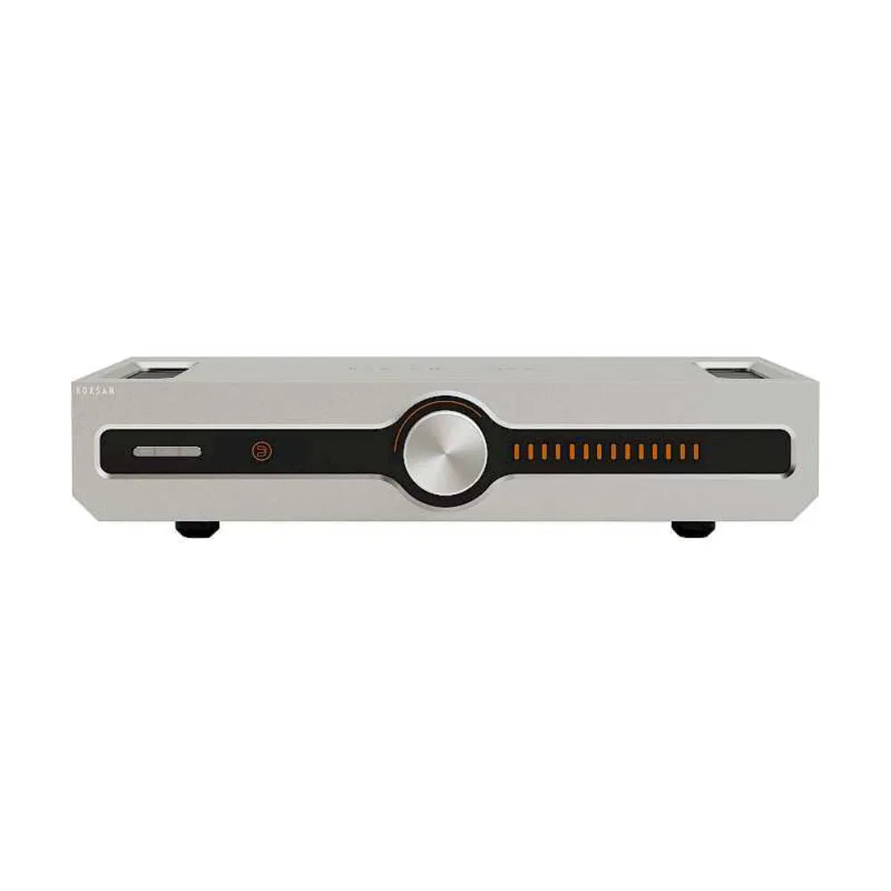 Roksan Caspian 4G Streaming Pre-Amplifier, tinklo grotuvas - pradinis stiprintuvas - priekinė panelė su apvaliu mygtuku ir indikatoriais