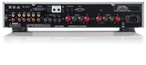 Rotel A12MKII, integruotas stereo stiprintuvas - galinė panelė su daugybe jungčių ir garsiakalbių išėjimų