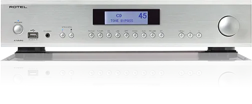 Rotel A14MKII, integruotas stereo stiprintuvas - Priekinė panelė su mygtukais ir ekranėliu