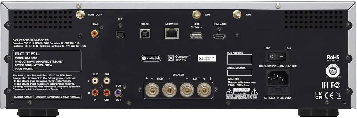 Rotel RAS-5000, 2x220W išmanus garso stiprintuvas su tinklo grotuvu