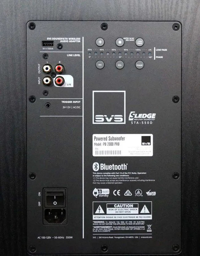 SVS PB-2000 Pro, žemų dažnių garso kolonėlė - Galinė panelė su jungtimis ir valdymo mygtukais