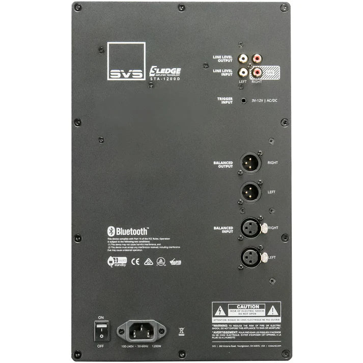 SVS PB-4000, aktyvi žemų dažnių garso kolonėlė 4000W - galinė panelė su jungtimis ir logotipais