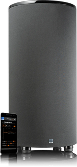 SVS PC-2000 Pro, aktyvi žemų dažnių kolonėlė - Telefonas su valdymo programėle šalia