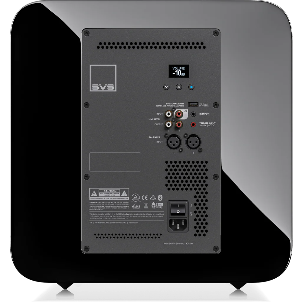 SVS SB-3000 R|Evolution, aktyvi žemų dažnių garso kolonėlė, 1200W - Galinė panelė su jungtimis ir ekranėliu