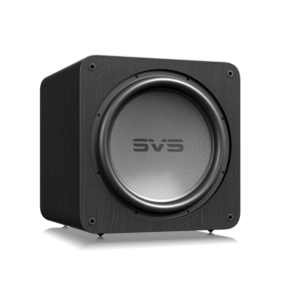 SVS SB17-Ultra R|Evolution, aktyvi žemų dažnių garso kolonėlė - Šoninis vaizdas su kampu ir garsiakalbiu