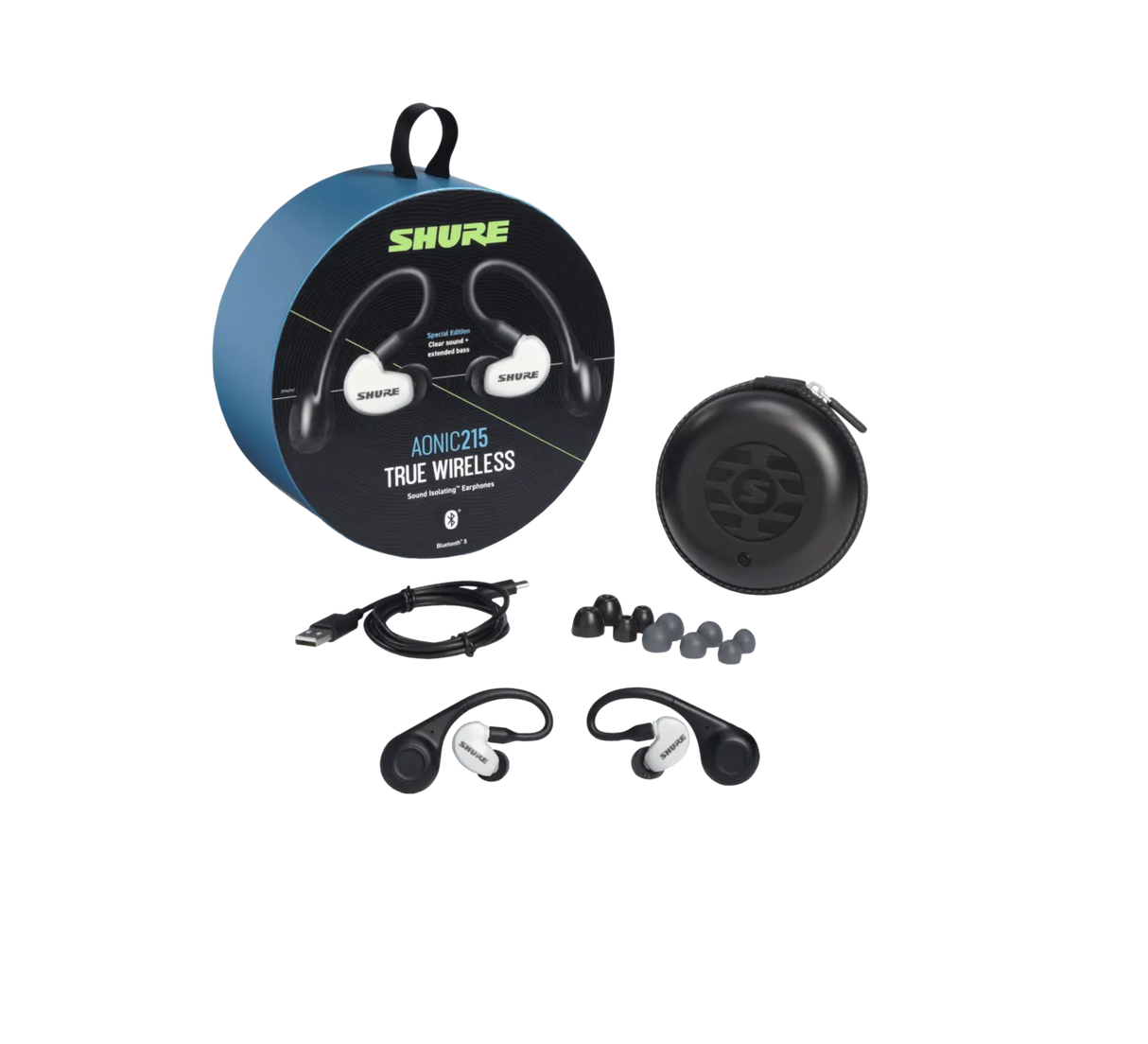 Shure AONIC 215 TRUE WIRELESS, Belaidės ausinės (įvairių spalvų) - viskas kas sudaro komplektą su ausinėmis