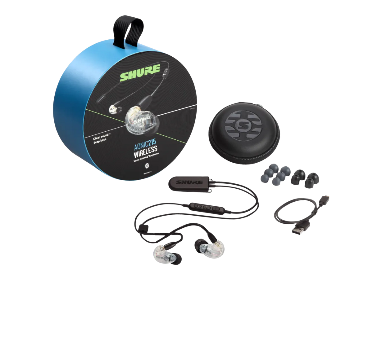 Shure AONIC 215 WIRELESS, Belaidės ausinės (įvairių spalvų) - visos komplektuojančios dalys ir pakuotė