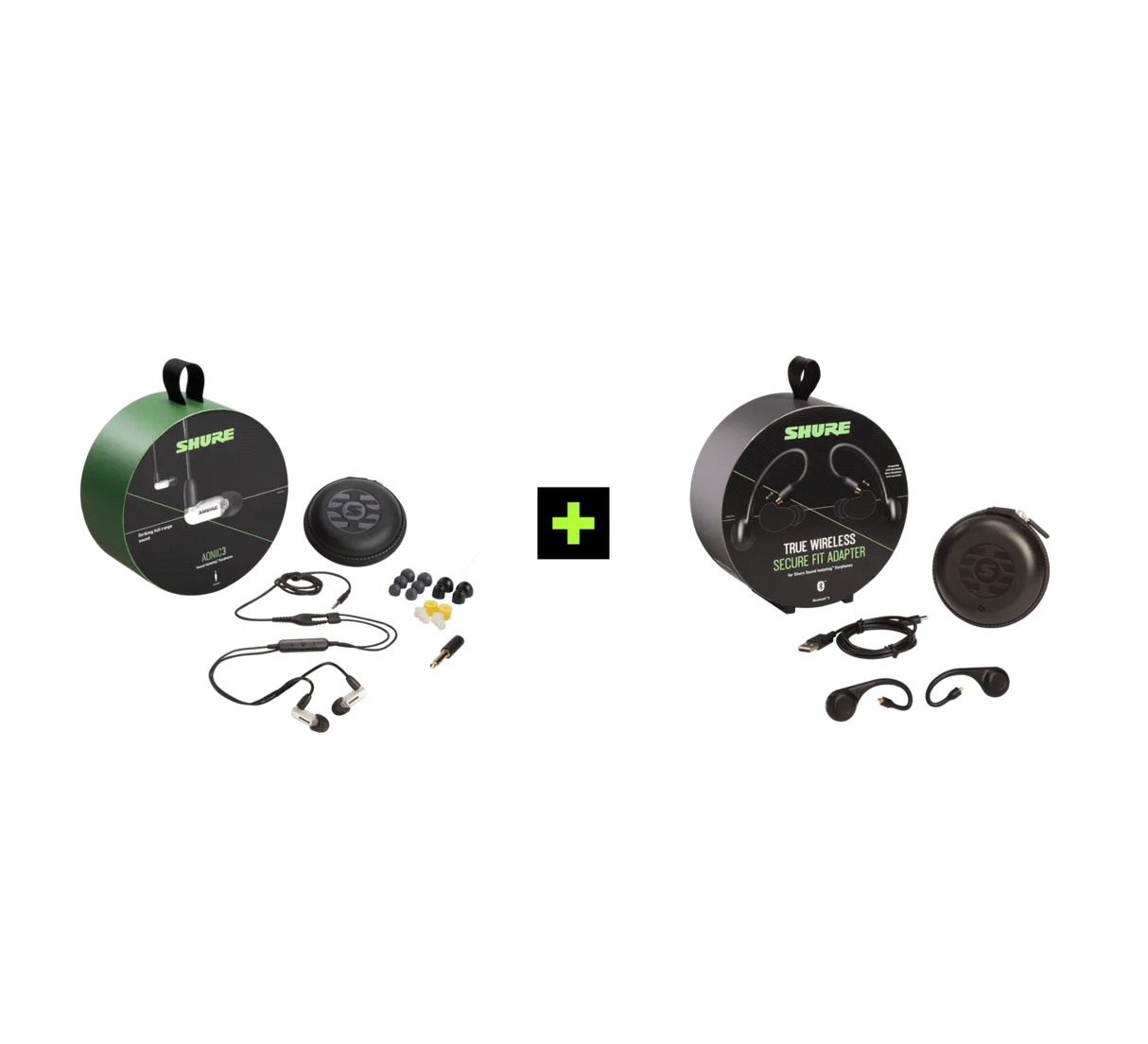 Shure AONIC 3 TRUE WIRELESS EARPHONE BUNDLE, Ausinių ir belaidžių ausi - dviejų skirtingų ausinių komplektai ir priedai