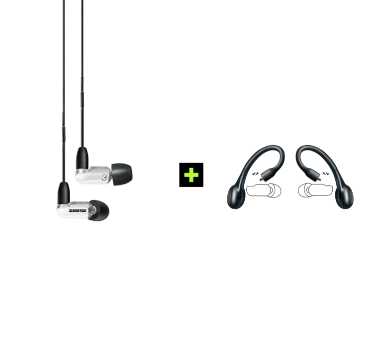 Shure AONIC 3 TRUE WIRELESS, belaidžių In-Ear tipo ausinių rinkinys su - papildomi ausų kabliukai su laidais