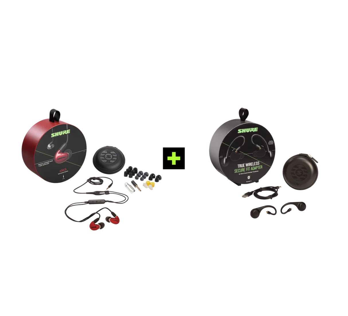 Shure AONIC 5 TRUE WIRELESS EARPHONE BUNDLE, Ausinių ir belaidžių ausi - dviejų skirtingų ausinių komplektai su priedais