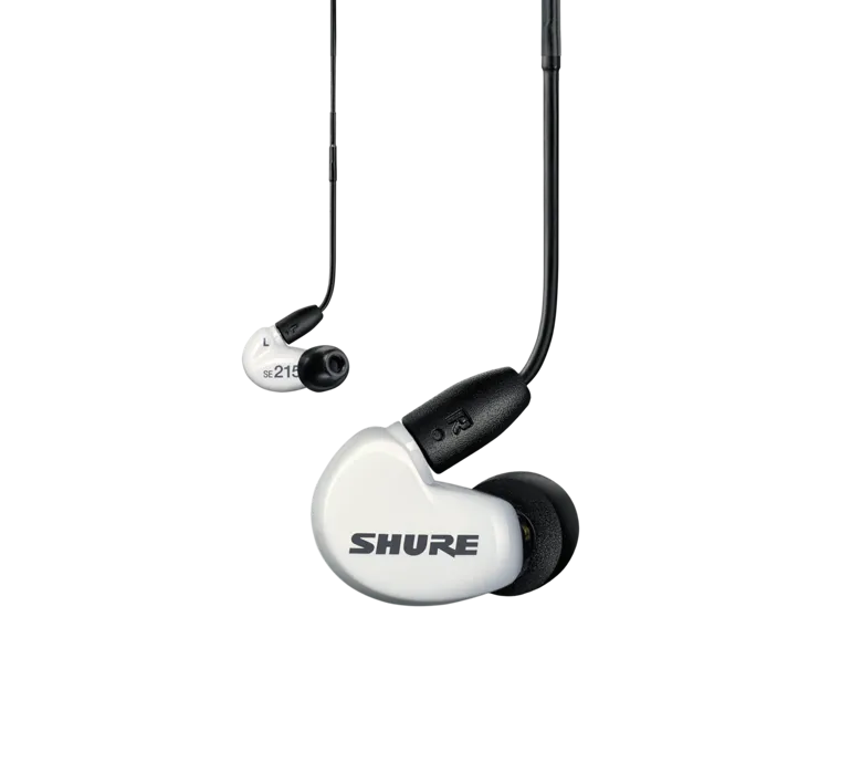 Shure SE215-CL WIRELESS, belaidės In-Ear tipo ausinės su išorinių gars - Šoninis vaizdas su ausinių detalėmis