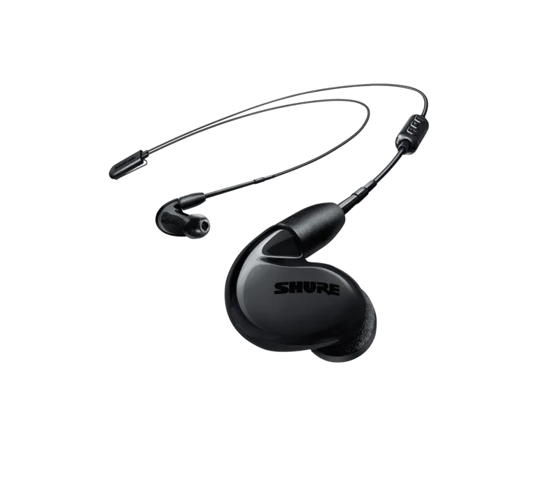 Shure SE846 WIRELESS, belaidės In-Ear tipo ausinės su išorinių garsų s - Šoninis vaizdas su SHURE logotipu