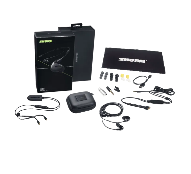Shure SE846 WIRELESS, belaidės In-Ear tipo ausinės su išorinių garsų s - visos ausinių komplekto dalys ir priedai