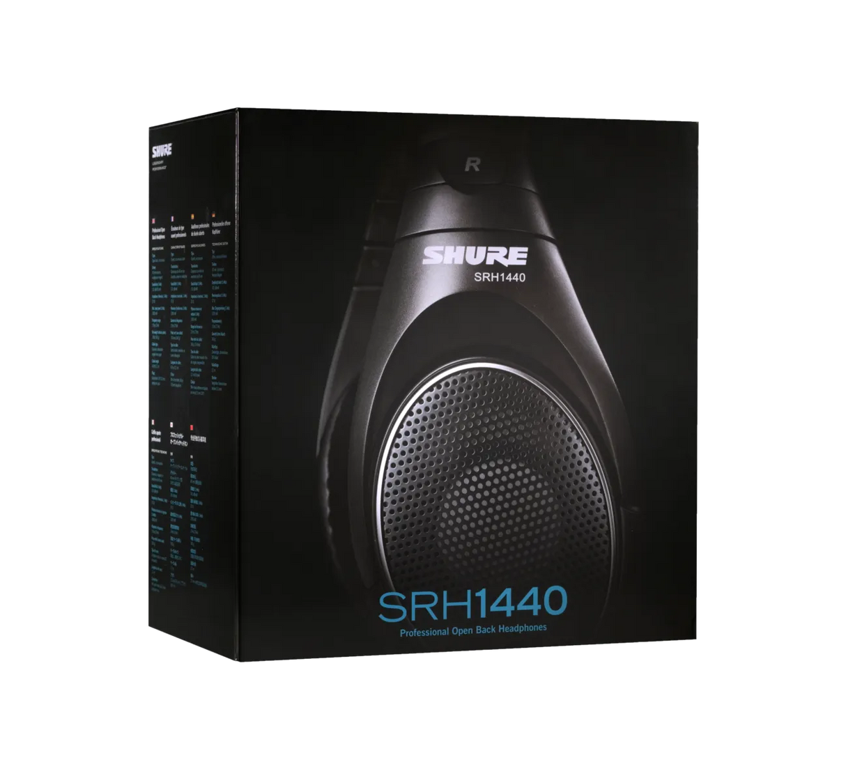 Shure SRH1440, Profesionalios ausinės - Šoninis dėžutės vaizdas su ausinių detale