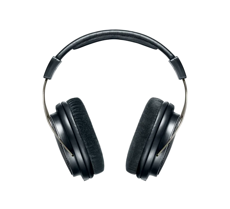 Shure SRH1840, premium klasės Open-Back tipo ausinės - Šoninis vaizdas su minkštais ausų kaušeliais