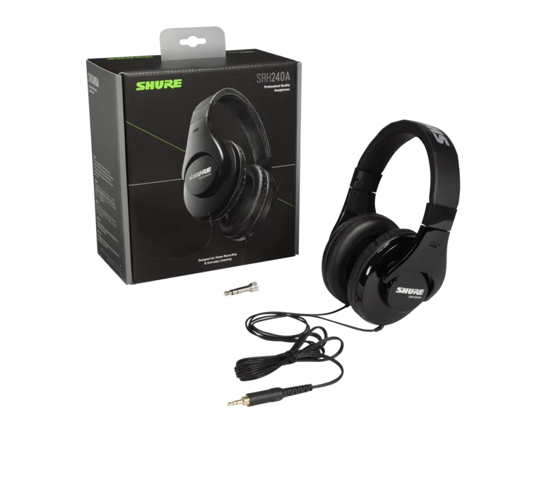 Shure SRH240A, profesionalios On-Ear tipo ausinės - Ausinės su laidu ir adapteriu