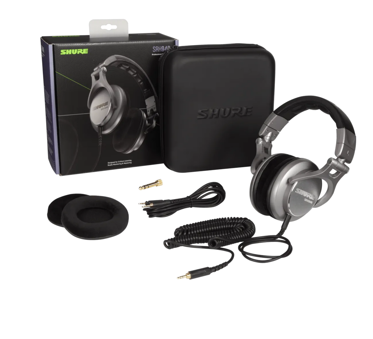 Shure SRH940, Profesionalios ausinės - ausinės, dėklas, laidai ir ausų pagalvėlės