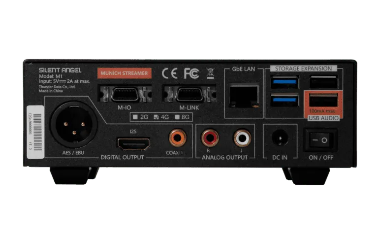 Silent Angel Munich M1, Hi-Fi klasės tinklo grotuvas - Galinė panelė su jungtimis ir mygtuku