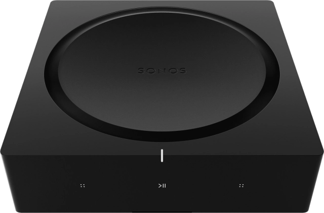 Sonos į sieną montuotas rinkinys In-Ceiling Set Amp + In-Ceiling Speak - viršutinė dalis su logotipu ir valdymo mygtukais
