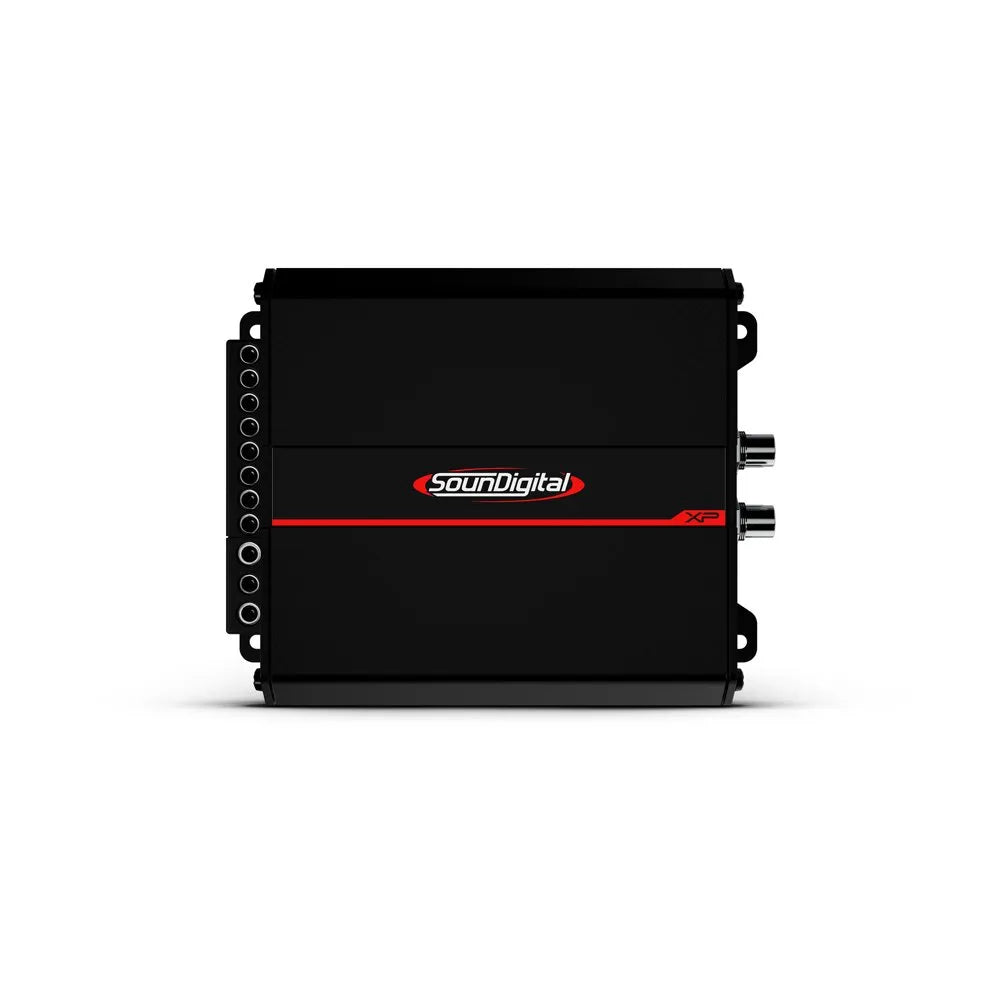 SounDigital 800.4 XP - 4 Ohm - Šoninis vaizdas su jungtimis ir logotipu
