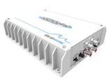 SounDigital 800.4D MARINE 2ohms - Baltas stiprintuvas su mėlynu logotipu