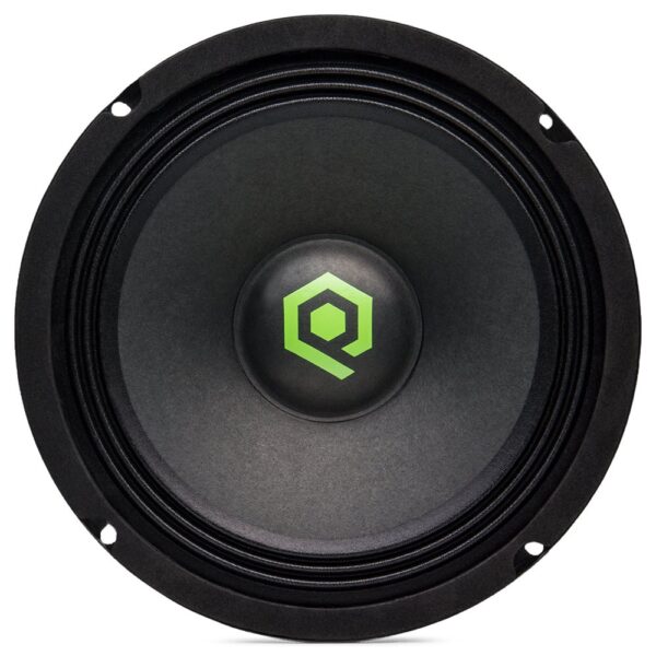 SoundQubed QP-MR8 - Garsiakalbio priekis su žaliu logotipu centre