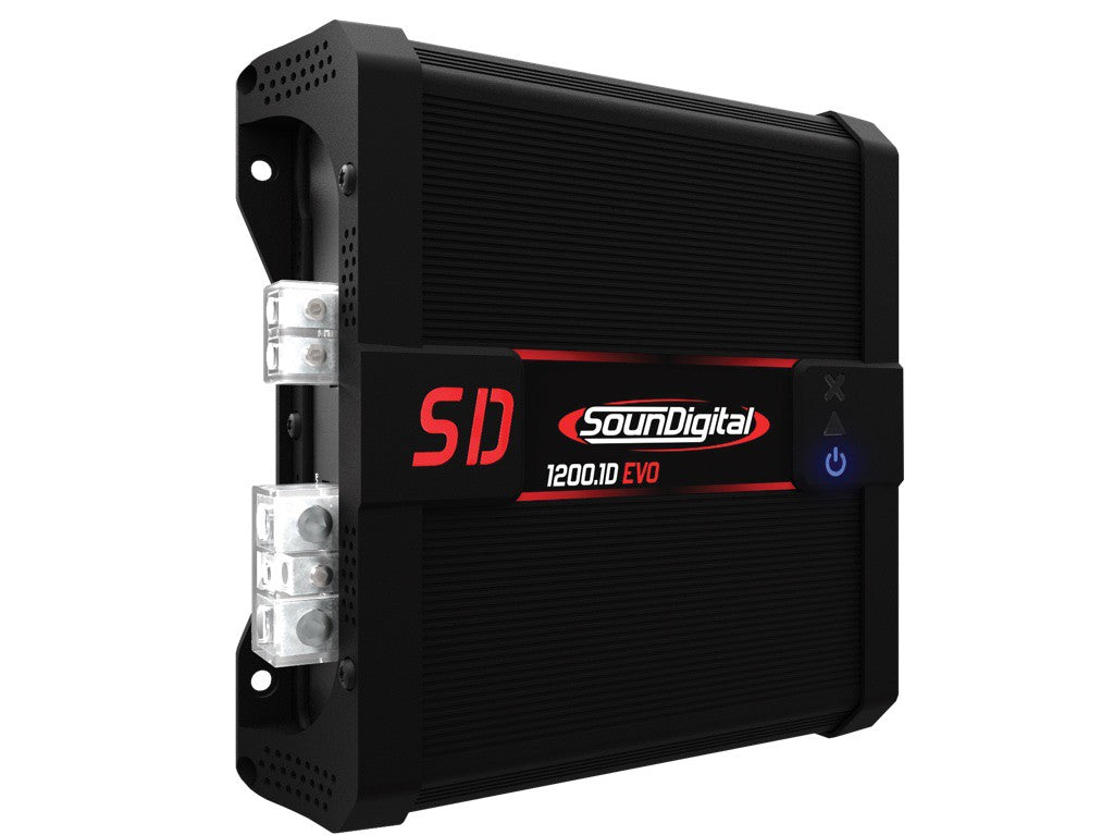 Soundigital SD1200.1D EVO2 2ohm ( SH. 299€ ) - šoninis vaizdas su jungtimis ir indikatoriais