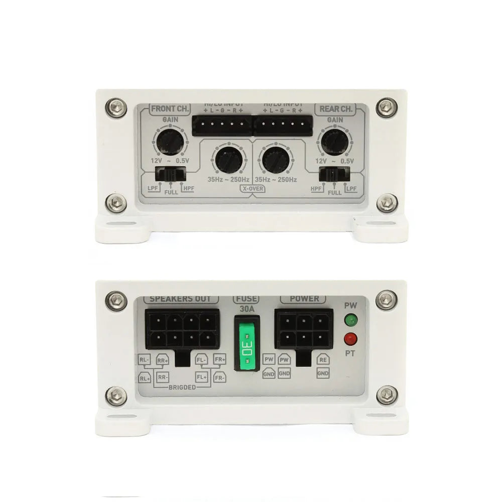 Soundstream SM4.1000D, 4-rių kanalų Marine stiprintuvas - Galinė panelė su jungtimis ir saugikliu