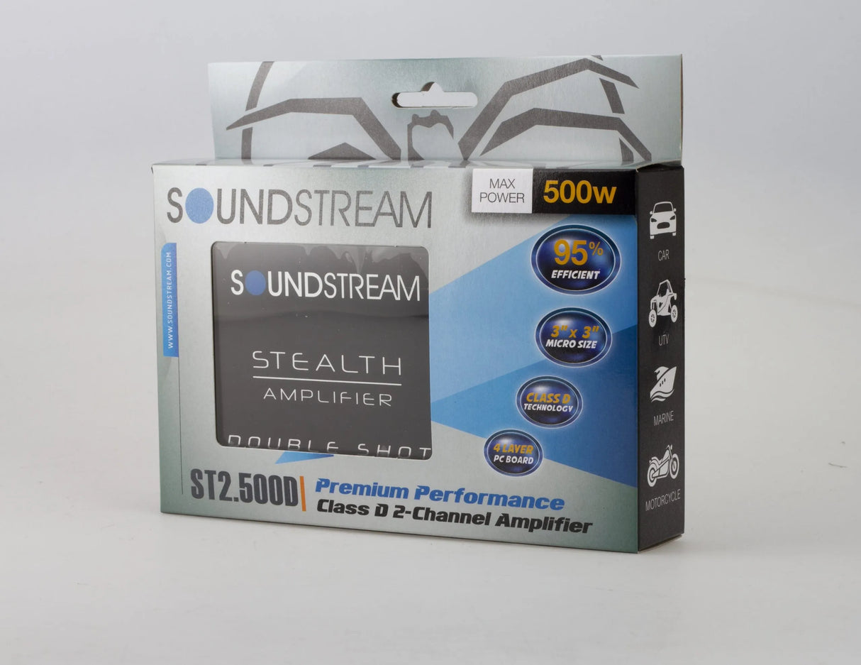 Soundstream ST 2.500D, itin kompaktiškas automobilinis stiprintuvas 2x75W Marine