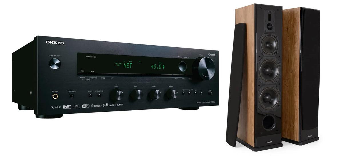 Stereo komplektas - stiprintuvas ONKYO TX-8270, su kolonėlėm Dynavoice Definition DF-8