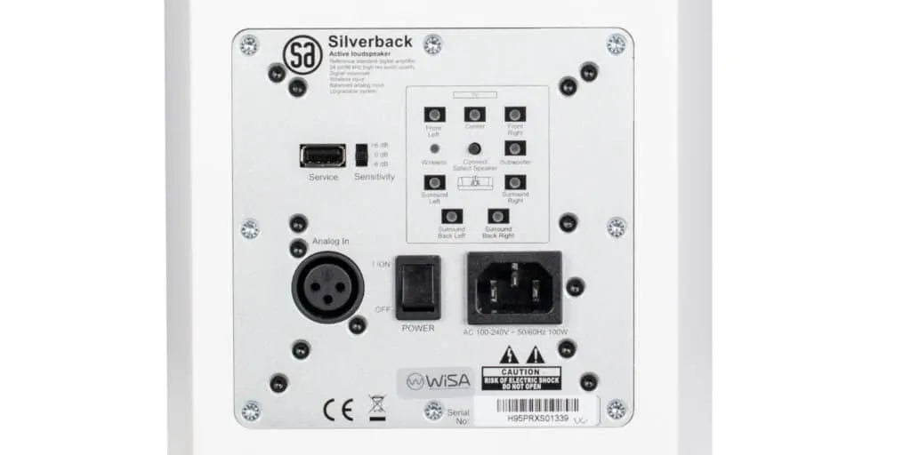 System Audio SA legend 40.2 silverback, grindinės garso kolonėlės - Galinė panelė su jungtimis ir nustatymais