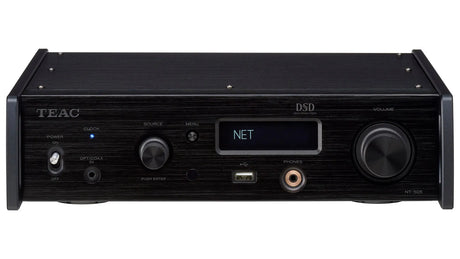 TEAC NT-505, USB DAC tinklo grotuvas - Priekinė panelė su jungtimis ir ekrano rodmenimis