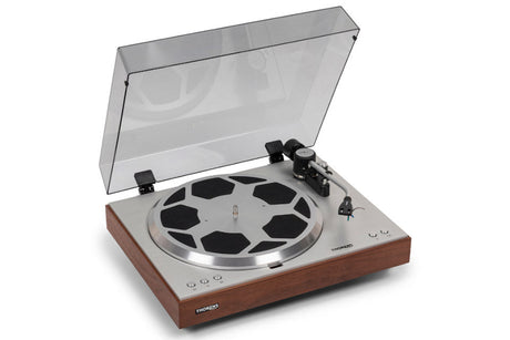 Thorens TD 404 DD, patefonas - Atidarytas dangtis, valdymo mygtukai, medinis korpusas