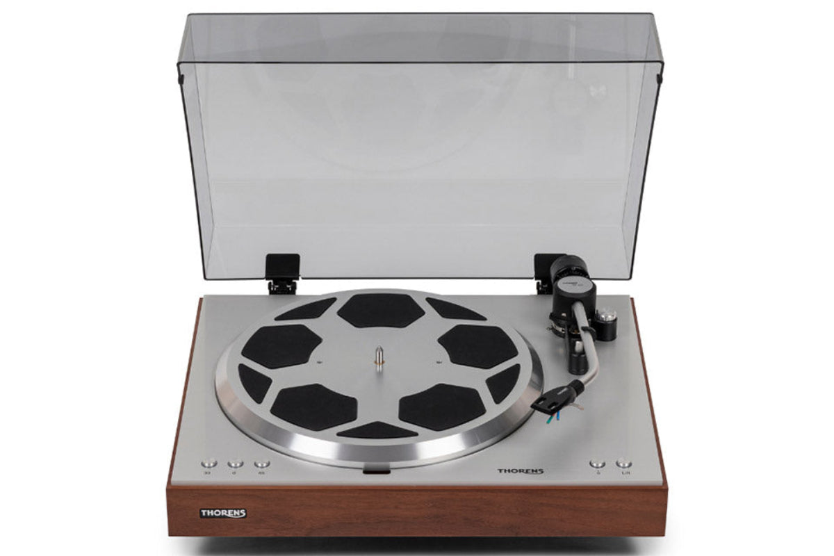 Thorens TD 404 DD, patefonas - atidarytas dangtis, valdymo mygtukai iš arti
