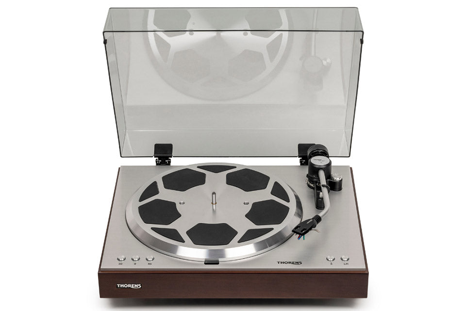 Thorens TD 404 DD, patefonas - atidarytas dangtis su atspindžiu