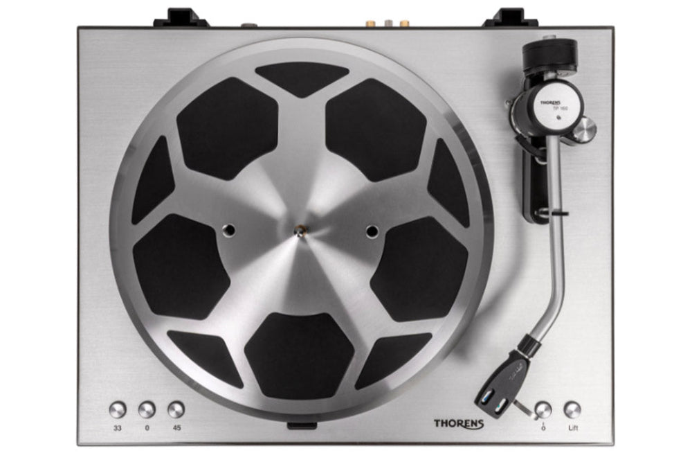 Thorens TD 404 DD, patefonas - viršutinė plokštė su disku ir tonarmu